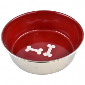 Heavy Stainless Steel Bowl Red & Bones 23CM
